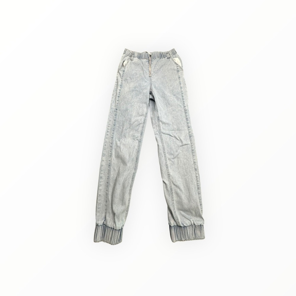 Tinseltown Light Wash Denim Joggers Womens M Blue Exposed Zipper Elastic Waist 9